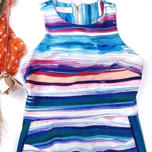 Amanda Uprichard Multicolored Sleeveless Striped Dress Sz L - Picture 2 of 12